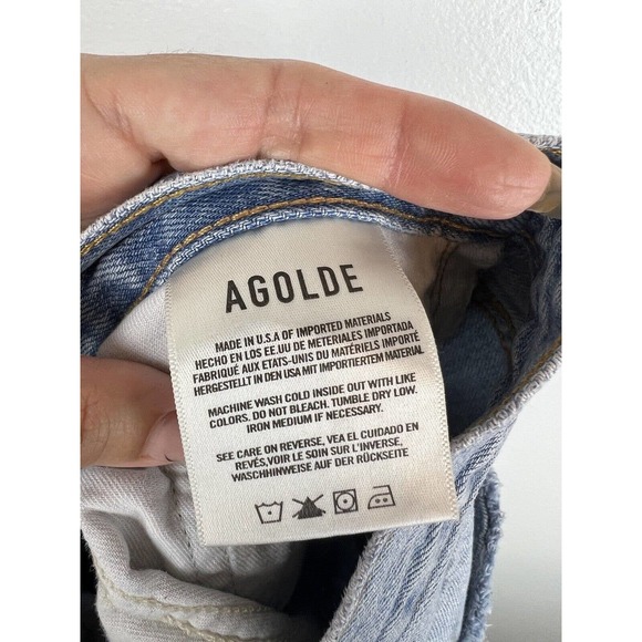 Agolde Riley High Rise Straight Leg Jeans 25 Distressed Light Wash Button Fly - Picture 10 of 11